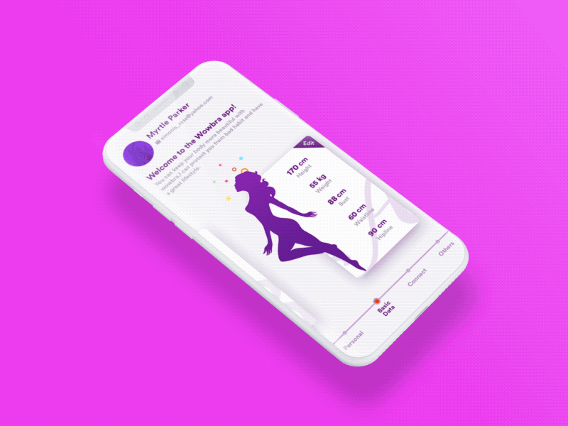 Intelligent bra app motion ae animation colorful girl interction ios iphonex motion principle purple ui ux