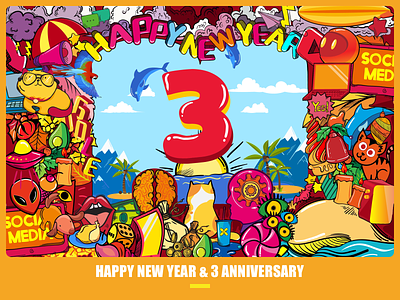 The third anniversary of company 2019 cartoon color cute design illustration new year 2019