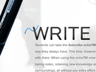 Livescribe Echo, "Write" echo illustrative minisite smooth scrolling typography white