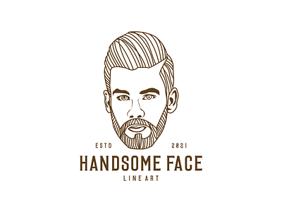 HANDSOME FACE LINE ART branding design face line apparel face line art flat graphic design line art face logo typography