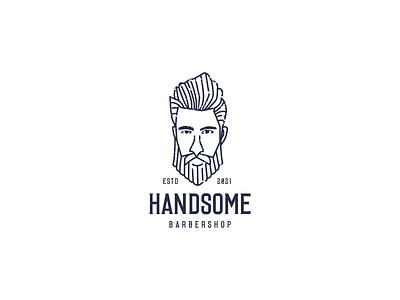 HANDSOME BARBERSHOP barbershop line art basrbershop logo branding graphic design man barbershop man cool logo