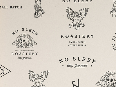 No Sleep Roastery brand identity cafe coffee coffee roaster display font skulls tattoo design traditional vintage