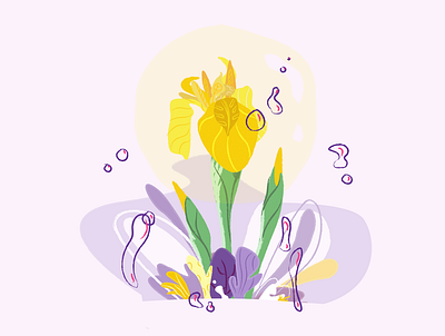 Iris art bouquet bubbles design doodle flat floral flower flowers illustration illustrator iris minimal plants purple sketch underwater vector yellow