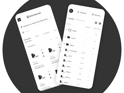 Architekci MR - Mobile App app black dark design drive files inspiration listing menu minimal mobile organisation swap switch ui white