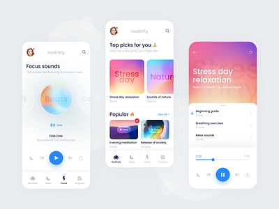 Meditify – Meditation Mobile App app design health meditation mental health mobile music ui