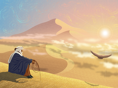 "Freedom" adobe illustrator character desert eagle freedom hawk hope illustraion man mist mountain nature sahara sand sun sunrays sunrise trust vector
