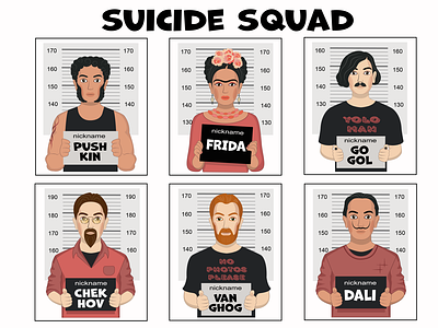 Suicide Squad characterdesign chekhov dali frida fun funny gogol illustration jail nickname nophotosplease prisiner pushkin suicidesquad teenager teens vanghog vector yolo yoloman