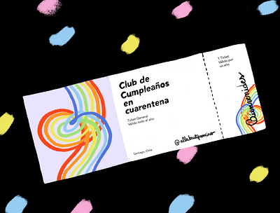 Ticket Feliz Cumpleaños en cuarentena design doodle illustration