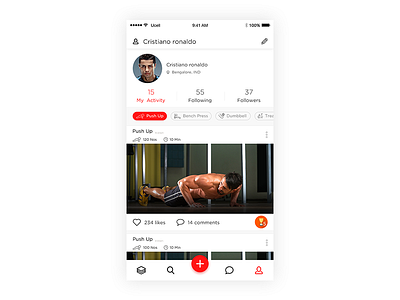 My Profile page design for Gym Social app gym mobile app ui ux