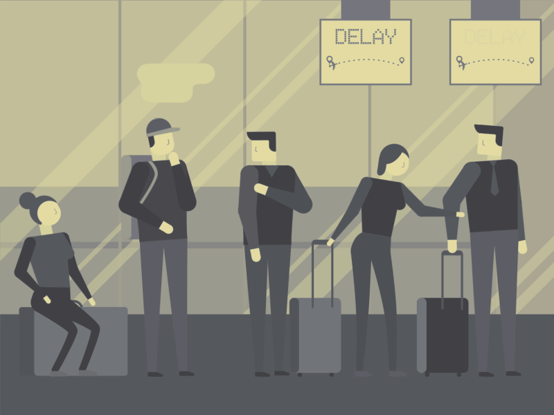 When you finally get your flight after waiting for hours. airport animation character animation design gif holidays motion graphics plane