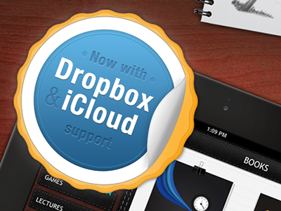 Badge for PDF Cabinet App badge cloud curl dropbox icloud illustration itunes pdf skeumorfic skeumorfism skeuomorph