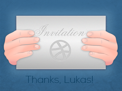 Hello Dribbble! blue dribbble dribble envelope fingers hands hold invitation invite letter thank you thanks