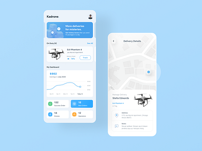 Package Delivery App android blue card city clean courier dashboard delivery design drone fly ios map minimalist mobile modern package smart city ui ux