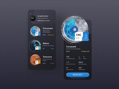 Galactic Traveling blue card dark design distance figma free freestyle futuristic galaxy game ios mobile modern neumorphism robot scifi starwars ui ux