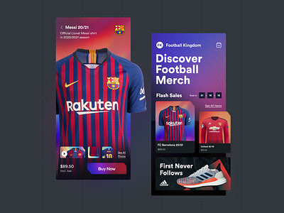 Football Fashion Store Mobile buy cart dark detail page ecommerce fashion football free home home screen homepage homepage ui merchandise modern online shop product page sleek soccer sport store