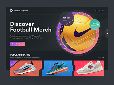 Football Shop - Hero Section Website buy card cart clean dark detail ecommerce fashion football hero home landing page modern order product shoes shop sport ui ux
