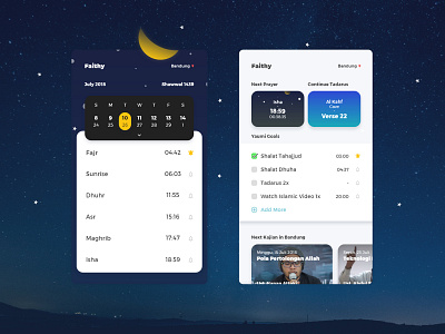 Faithy Moslem App calendar card dark app faith islam islamic moslem muslim muslims night prayer schedule target to do list