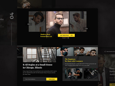 Slider and About Sections about barber barbershop dark ui elegant gallery home page landing landing design landing page luxury slider ui design video web page design