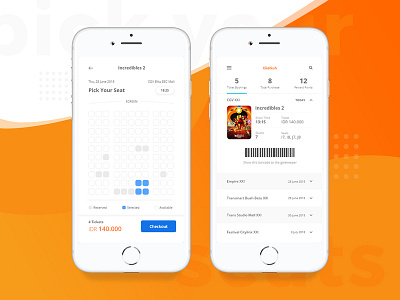 Cinema Seat Picker barcode booking checkout choose cinema cinema ticket clean film gradient ios modern movie ticket seat select sketch theater theater design ticket ui ux