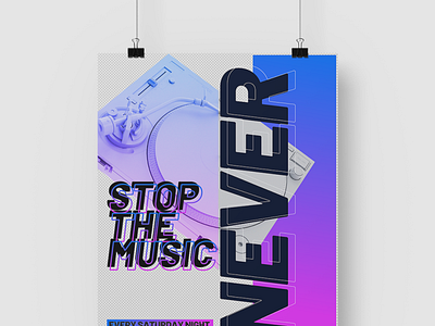 Never stop the music design flat illustration minimal poster print print design typography