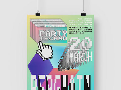 Techno party design flat illustration poster print print design typography vector