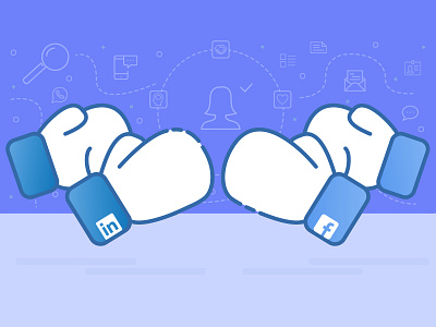 Facebook V Linkedin boxing gloves facebook fight flat linkedin recruitment