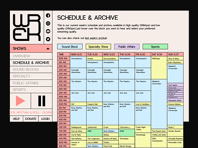 College Radio Grid Redesign (Desktop & Mobile) artist calendar clean colorful desktop figma flat grid layout minimal mobile music music player radio responsive schedule simple song ui ux