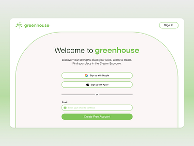 greenhouse - Sign Up a16z creator economy daily ui dailyui figma flat form gradient green sign up signup startup ui ux web design