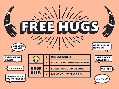 Free Hugs guys be happy be kind benefits cute design free hugs international languages no borders open your mind peace spread the love
