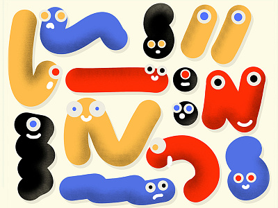 Socializing Squiggles better characters colors curves faces happy illustration organic shapes squiggles texture together