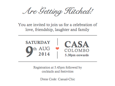 Are Getting Hitched! casual celebration chic cocktails family festive friendship invitation love wedding