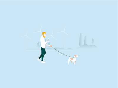 Man walking with a dog: blog cover blog cover dog illustration landscape man walking minimalist wind turbine