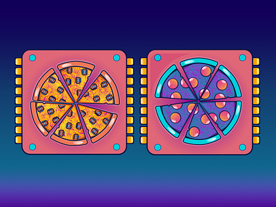 Cyberpizza chipster cyber illustration items motherboard pizza