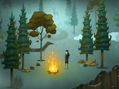 Vampire Campfire art concept drawing fire forest game illustration sketch texture trees vampire