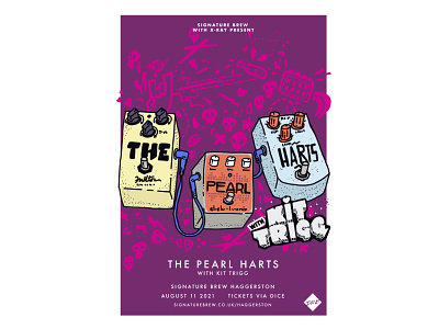 The Pearl Harts gig poster guitar pedal guitar pedals lettering music poster punk punk rock