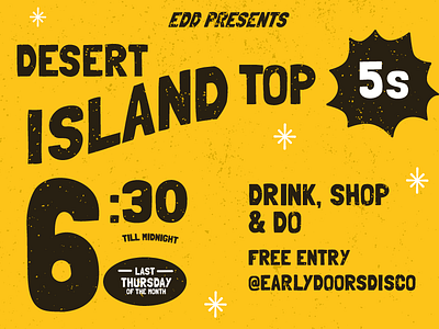 Desert Island Top Fives branding music retro type