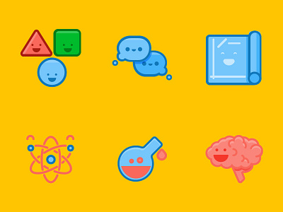 Character Icons atoms brain cute illustration message bubble shapes