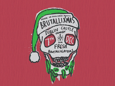 Brutallixmas - Skull band christmas gig poster music santa skull