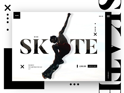 SKATE UI concept creative design interface landingpage mono skateboard ui web design