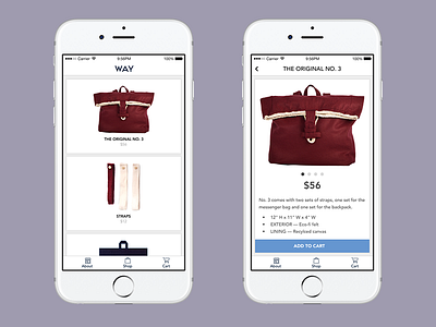 Shop + Product pages app bag e commerce mobile sketch way