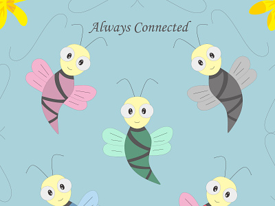 47 bee abstract animation art background bee butterfly cartoon colorful connected cute decoration design doodle flying illustration print vector wallpaper