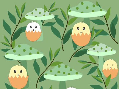 egg, mushroom and leaf background abstract art background decoration design egg fashion illustration interior leaf mushroom print vector wallpaper