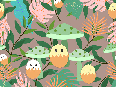 egg, mushroom and leaves abstract art background colorful decoration design egg fashion graphic design illustration interior leaves mushroom print vector wallpaper