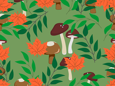 mushroom and leaves abstract art background botany colorful decoration design forest garden illustration leaf leaves mushroom nature vector