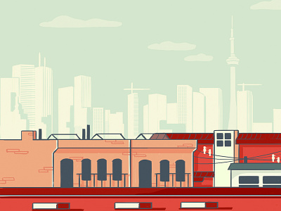 Toronto rooftops buildings city cn tower green illustration illustration digital kensington market red skyscrapers toronto urban
