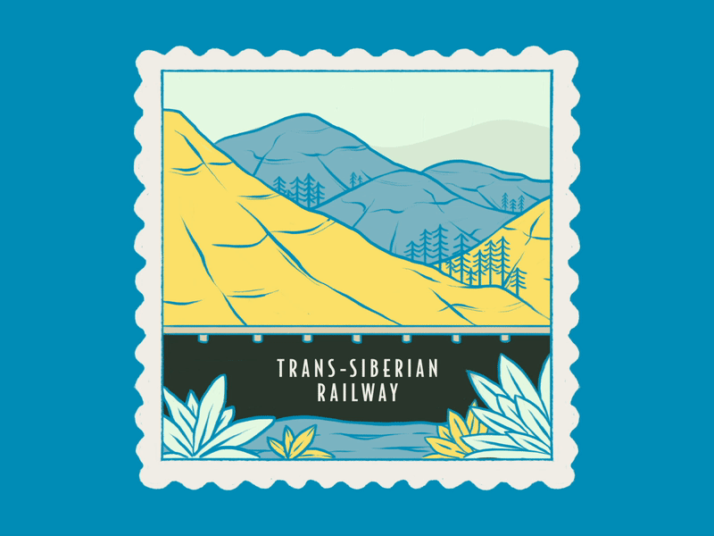 Travel Stamps: Trans-Siberian Railway asia landscape mountains rail russia stamps train trans siberian railway travel travel app
