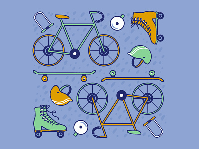 Wheels! bike bikes helmet illustration rollerblades rollerskates skateboard wheels