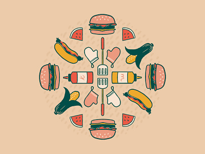 BBQ mandala barbecue bbq burger hot dog illustration summer wiener