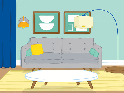 Alberta Motor Assocation Monthly Insider: Half-page illustration couch home home decor illustration interio interior design lamp living mid century modern
