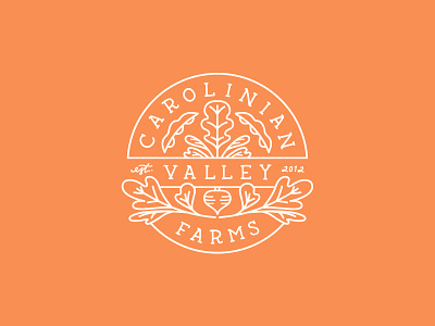 Carolinian Valley Farms logo badge farm farming leafs orange symmetry vegetables